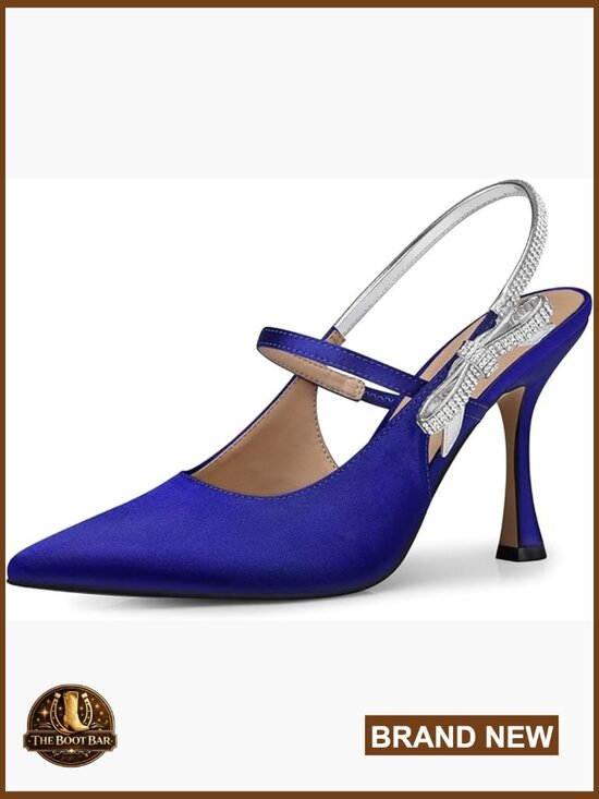 Shoes - Women's Kitten Heel Pumps Rhinestone Bow Wedding Party Dress Shoes